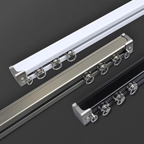1-6m Decken-Vorhangschiene Gardinenschiene mit stummen Rollen Vorhangschiene 1-läufig Aluminium for Vorhänge Fenster Balkon Büros Hotels Kliniken Komplettset mit Zubehör(Brass,2.5m(8.2ft)) von HESHEQ
