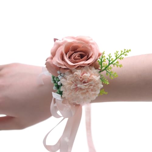 HESHUWEN Blumenarmband 15 Farben Hochzeit Handgelenk Blume FloralRose Handgelenk Corsage Hand Blumen for Hochzeit Verlobung Braut Brautjungfer Lila Boutonniere(Color 11) von HESHUWEN