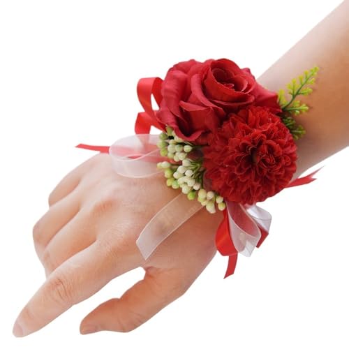 HESHUWEN Blumenarmband 15 Farben Hochzeit Handgelenk Blume FloralRose Handgelenk Corsage Hand Blumen for Hochzeit Verlobung Braut Brautjungfer Lila Boutonniere(Color 2) von HESHUWEN