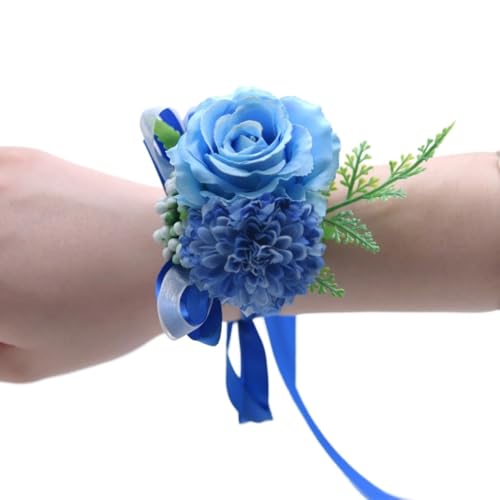 HESHUWEN Blumenarmband 15 Farben Hochzeit Handgelenk Blume FloralRose Handgelenk Corsage Hand Blumen for Hochzeit Verlobung Braut Brautjungfer Lila Boutonniere(Color 8) von HESHUWEN