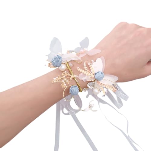 HESHUWEN Blumenarmband 2 Stücke Handgelenk Blume Boutonniere(Blue L) von HESHUWEN