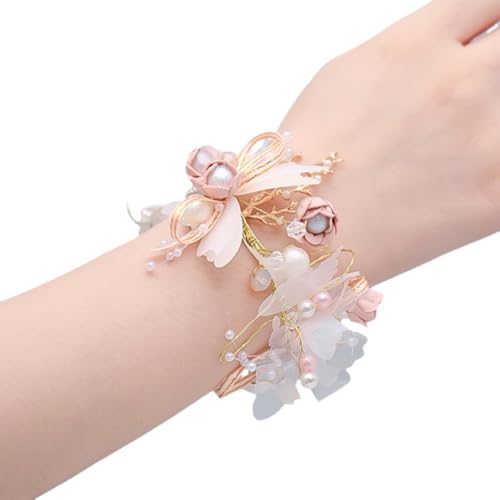 HESHUWEN Blumenarmband 2 Stücke Handgelenk Blume Boutonniere(Pink L) von HESHUWEN