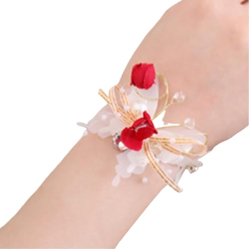 HESHUWEN Blumenarmband 2 Stücke Handgelenk Blume Boutonniere(Red S) von HESHUWEN