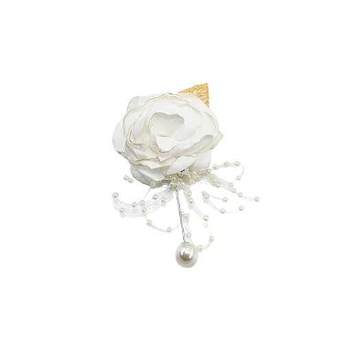 HESHUWEN Blumenarmband 3 stücke Brautjungfern Handgelenk Corsage Mädchen Armband Bräutigam Boutonniere Hochzeit Stoff Corsage Boutonniere(Brooch-Whtie) von HESHUWEN