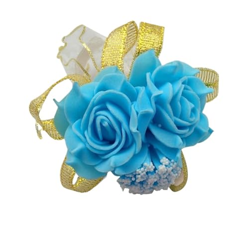 HESHUWEN Blumenarmband 4 Stücke Handgelenk Blumen Accessoires Boutonniere(Blue) von HESHUWEN