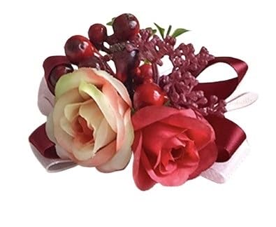 HESHUWEN Blumenarmband 4-teiliges Blumen-Anstecker for das Handgelenk Boutonniere(Red Wrist) von HESHUWEN