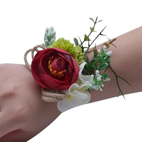 HESHUWEN Blumenarmband Blume am Handgelenk Boutonniere(Red) von HESHUWEN