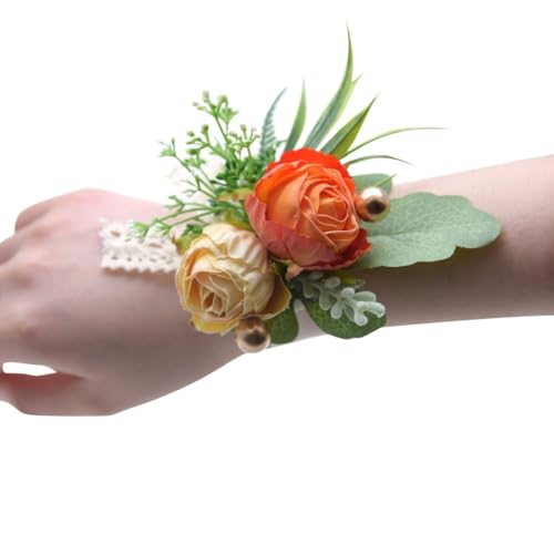HESHUWEN Blumenarmband Blumen Handgelenk Corsage Brautjungfer Hochzeit Zubehör Armband Boutonniere(Color 01) von HESHUWEN