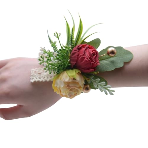 HESHUWEN Blumenarmband Blumen Handgelenk Corsage Brautjungfer Hochzeit Zubehör Armband Boutonniere(Color 04) von HESHUWEN
