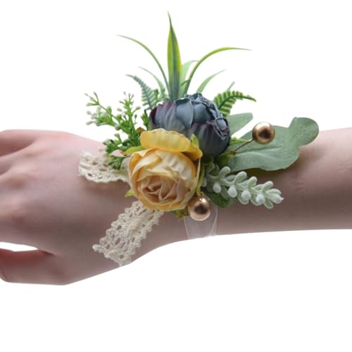 HESHUWEN Blumenarmband Blumen Handgelenk Corsage Brautjungfer Hochzeit Zubehör Armband Boutonniere(Color 05) von HESHUWEN