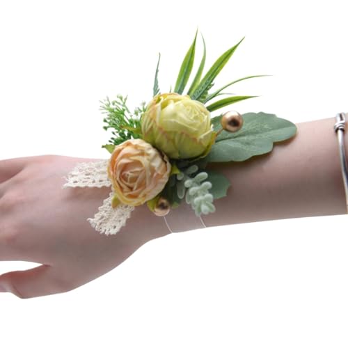 HESHUWEN Blumenarmband Blumen Handgelenk Corsage Brautjungfer Hochzeit Zubehör Armband Boutonniere(Color 06) von HESHUWEN