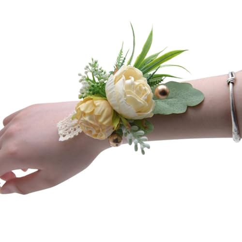 HESHUWEN Blumenarmband Blumen Handgelenk Corsage Brautjungfer Hochzeit Zubehör Armband Boutonniere(Color 07) von HESHUWEN