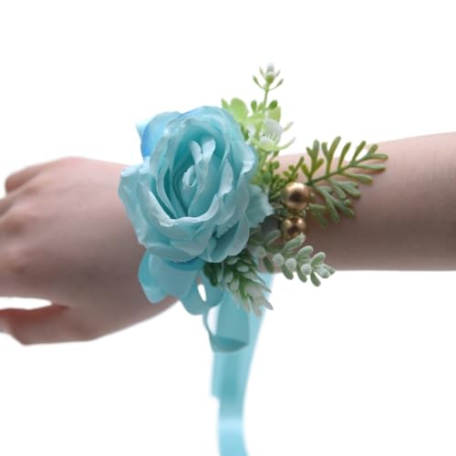 HESHUWEN Blumenarmband Champagner Rose Blumen Seidenband Schärpe Handgelenk Boutonniere(Color 08) von HESHUWEN