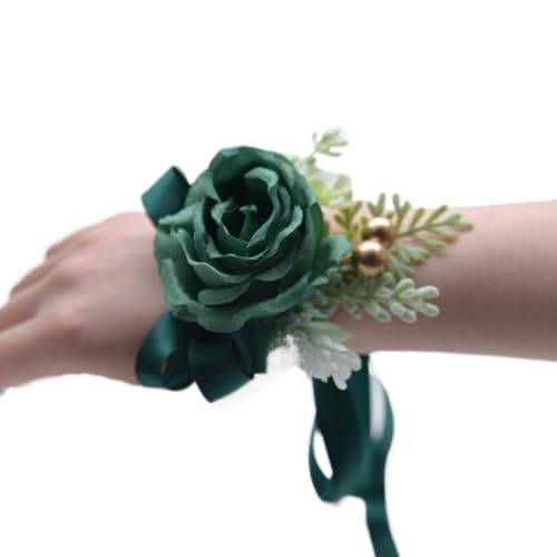 HESHUWEN Blumenarmband Champagner Rose Blumen Seidenband Schärpe Handgelenk Boutonniere(Color 09) von HESHUWEN
