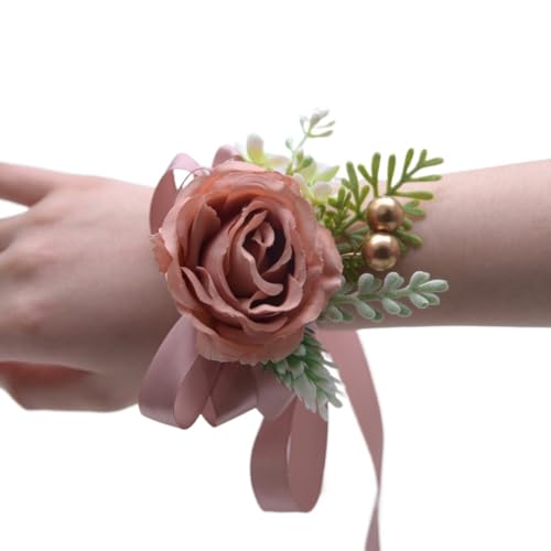 HESHUWEN Blumenarmband Champagner Rose Blumen Seidenband Schärpe Handgelenk Boutonniere(Color 15) von HESHUWEN