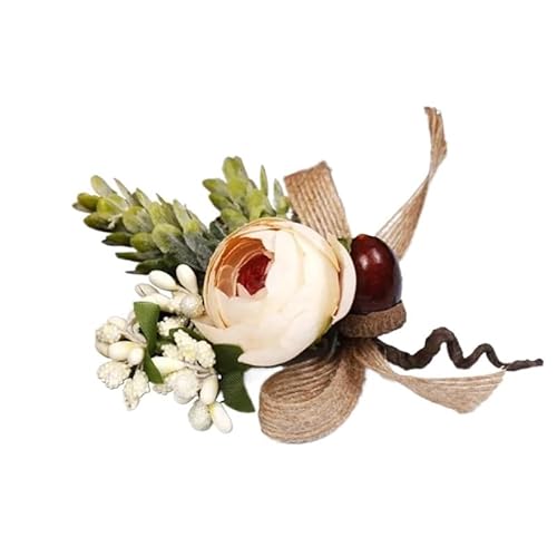 HESHUWEN Blumenarmband Handgelenk Corsage Brautjungfer Schwestern handgemachte Hanf Seil Hand Blume künstliche Seide Rose Band Armband Hochzeit Tanzen Party Dekor Boutonniere(02) von HESHUWEN