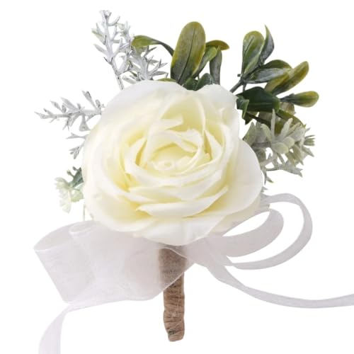 HESHUWEN Blumenarmband Hochzeit Braut Brautjungfer Handgelenk Blume Corsage Set Von Simulation Hand Blume Matrimonio Accessori Boutonniere(Corsage) von HESHUWEN