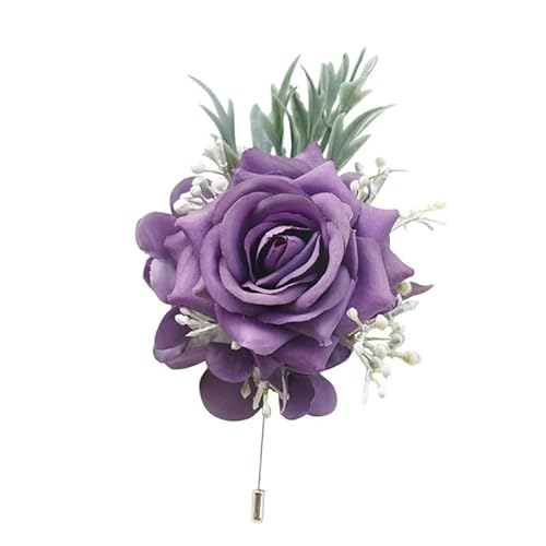 HESHUWEN Blumenarmband Hochzeit Handgelenk Blume/Corsage Lila/Blau Simulation Stoff Blumen Trauzeuge Boutonnieres Pins Brautjungfer Lace-Up Handgelenk Corsage Boutonniere(A) von HESHUWEN