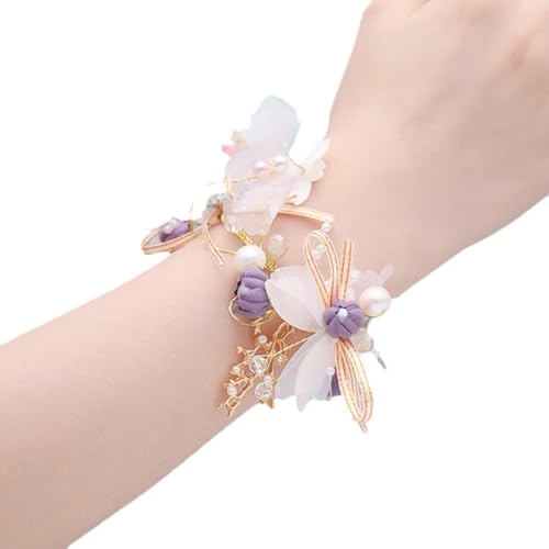 HESHUWEN Blumenarmband Hochzeit Handgelenk Corsage Armband handgemachte künstliche Braut Handgelenk Blume Armband Elegante Hochzeit Accessorie Boutonniere(Pulpre L) von HESHUWEN