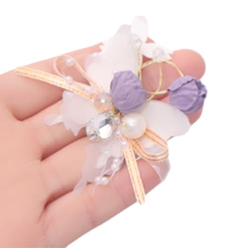HESHUWEN Blumenarmband Hochzeit Handgelenk Corsage Armband handgemachte künstliche Braut Handgelenk Blume Armband Elegante Hochzeit Accessorie Boutonniere(Pulpre S) von HESHUWEN
