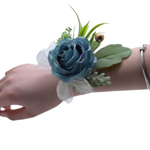 HESHUWEN Blumenarmband Rose Künstliche Blumen Handgelenk Corsage Spitze Schärpe Brautjungfer Rosa Zubehör Armband Boutonniere(Color 10) von HESHUWEN