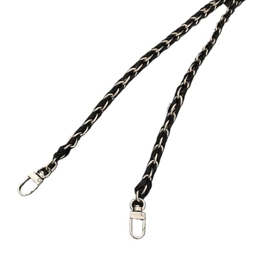 HESHUWEN Taschenkette 120cm Handtasche Metallkette Frauen langlebig abnehmbare Leder Crossbody Tasche Riemen Schultertasche Gürtel Kette FüR Tasche(Silver-Black) von HESHUWEN