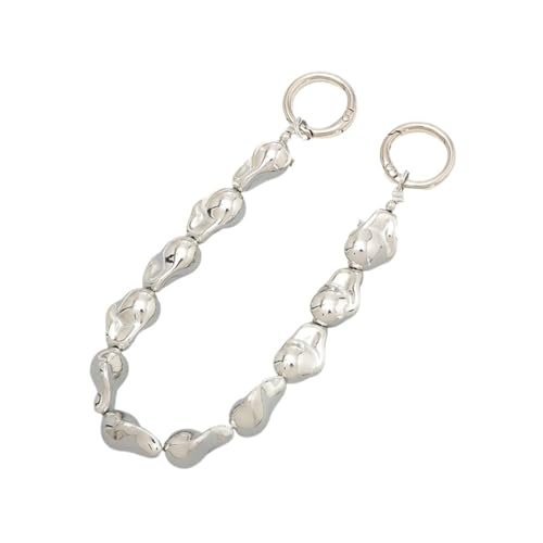 HESHUWEN Taschenkette Handykette mit unregelmäßigen Perlen und Perlen for Damen und Mädchen, Handtaschen-Gurtband, Ersatzgriff, Tasche, Dekoration, Zubehör Kette FüR Tasche(Silver) von HESHUWEN