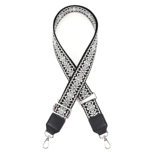 HESHUWEN Taschenkette Umhängetaschengurte, 3,8 cm breit, Vintage-Handtaschengurt, drehbarer Kopf, Handtaschengurt im ethnischen Stil, for Taschengurtersatz Kette FüR Tasche(Black Style Three) von HESHUWEN