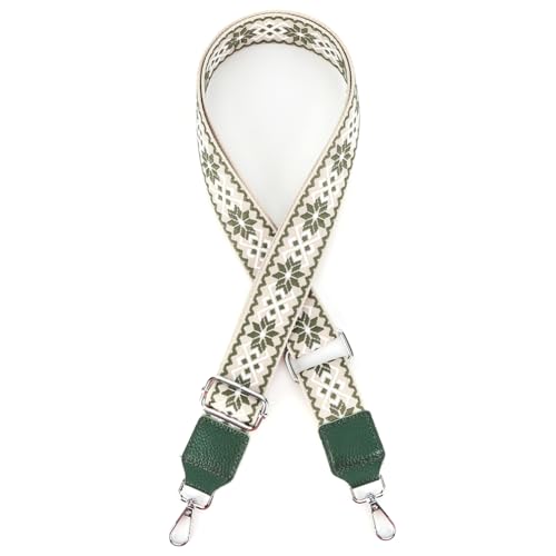 HESHUWEN Taschenkette Umhängetaschengurte, 3,8 cm breit, Vintage-Handtaschengurt, drehbarer Kopf, Handtaschengurt im ethnischen Stil, for Taschengurtersatz Kette FüR Tasche(Green Style Three) von HESHUWEN