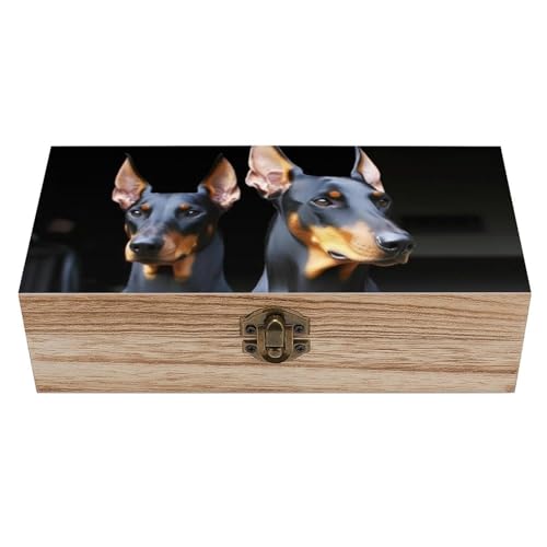 HETVBNS Große Aufbewahrungsbox aus Holz mit Deckel und Frontverschluss, Dobermann, Holz-Schmuckschatulle, Büro, Schreibtisch, Organizer, Behälter, schöne Erinnerungsboxen, Schmuck-Organizer von HETVBNS