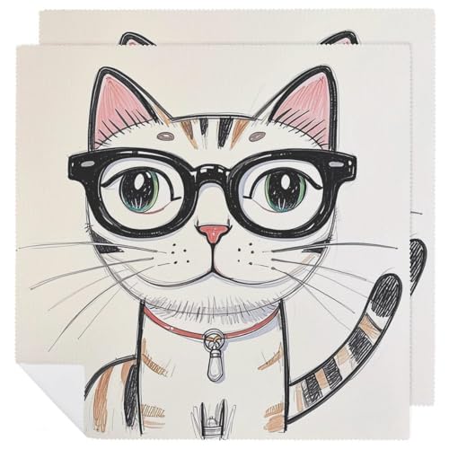 Stoffservietten, langlebig, weich, saugfähig, Tischservietten, Set mit 2 Stück, Design Hipster, Katze, Kätzchen, Gläser, Küche, Platzsets, wiederverwendbar, waschbar, Servietten für Partys, Restaurant Stoffservietten, langlebig, weich, saugfähig, Tischservietten, Set mit 2 Stück, Design Hipster, Katze, Kätzchen, Gläser, Küche, Platzsets, wiederverwendbar, waschbar, Servietten für Partys, Restaurant von HETVBNS