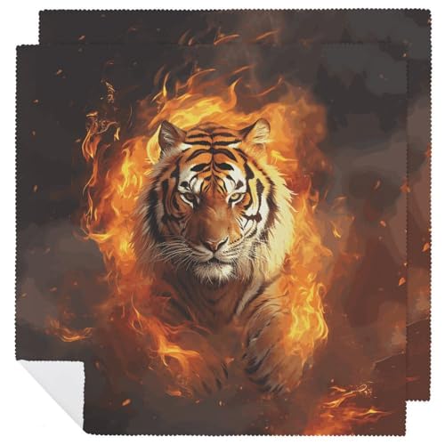 Stoffservietten, langlebig, weich, saugfähig, Tischservietten, Set mit 2 Stück, cooler Tiger in Flamme, Küchen-Platzsets, wiederverwendbar, waschbar, Servietten für Partys, Restaurant, Hochzeit, Hotel Stoffservietten, langlebig, weich, saugfähig, Tischservietten, Set mit 2 Stück, cooler Tiger in Flamme, Küchen-Platzsets, wiederverwendbar, waschbar, Servietten für Partys, Restaurant, Hochzeit, Hotel von HETVBNS
