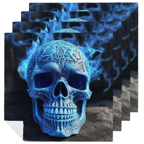 Stoffservietten, langlebig, weich, saugfähig, Tischservietten, Set mit 4 Stück, 3D-Druck, blauer Totenkopf, Küche, Platzsets, wiederverwendbar, waschbar, Servietten für Partys, Restaurant, Hochzeit Stoffservietten, langlebig, weich, saugfähig, Tischservietten, Set mit 4 Stück, 3D-Druck, blauer Totenkopf, Küche, Platzsets, wiederverwendbar, waschbar, Servietten für Partys, Restaurant, Hochzeit von HETVBNS