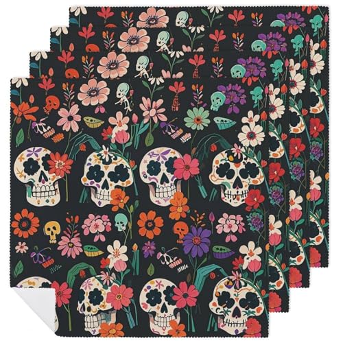 Stoffservietten, langlebig, weich, saugfähig, Tischservietten, Set mit 4 Stück, Tag der Toten, florales Totenkopf-Muster, Küchen-Platzsets, wiederverwendbar, waschbar, Servietten für Partys Stoffservietten, langlebig, weich, saugfähig, Tischservietten, Set mit 4 Stück, Tag der Toten, florales Totenkopf-Muster, Küchen-Platzsets, wiederverwendbar, waschbar, Servietten für Partys von HETVBNS