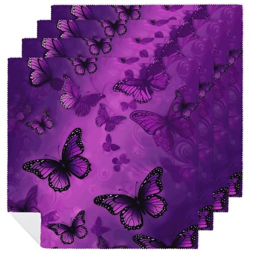 Stoffservietten, langlebig, weich, saugfähig, Tischservietten, Set mit 4 Stück, violette Schmetterlinge, Küchen-Platzsets, wiederverwendbar, waschbar, Servietten für Partys, Restaurant, Hochzeit Stoffservietten, langlebig, weich, saugfähig, Tischservietten, Set mit 4 Stück, violette Schmetterlinge, Küchen-Platzsets, wiederverwendbar, waschbar, Servietten für Partys, Restaurant, Hochzeit von HETVBNS