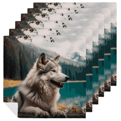 Stoffservietten, langlebig, weich, saugfähig, Tischservietten, Set mit 6 Stück, lustige Tierwolf, Küchen-Platzsets, wiederverwendbar, waschbar, Servietten für Partys, Restaurant, Hochzeit, Hotel Stoffservietten, langlebig, weich, saugfähig, Tischservietten, Set mit 6 Stück, lustige Tierwolf, Küchen-Platzsets, wiederverwendbar, waschbar, Servietten für Partys, Restaurant, Hochzeit, Hotel von HETVBNS