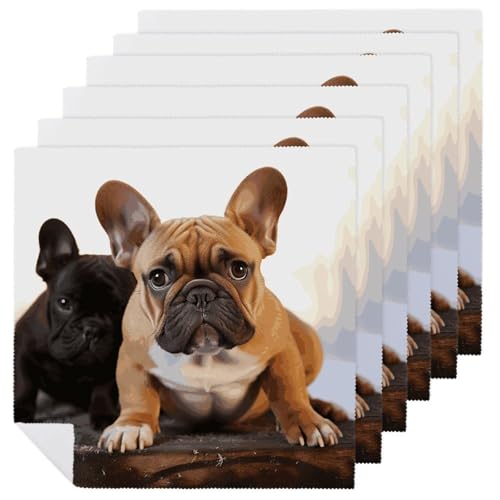 Stoffservietten, langlebig, weich, saugfähig, Tischservietten, Set mit 6 Stück, niedliche französische Bulldogge, Küchen-Platzsets, wiederverwendbar, waschbar, Servietten für Partys, Restaurant Stoffservietten, langlebig, weich, saugfähig, Tischservietten, Set mit 6 Stück, niedliche französische Bulldogge, Küchen-Platzsets, wiederverwendbar, waschbar, Servietten für Partys, Restaurant von HETVBNS