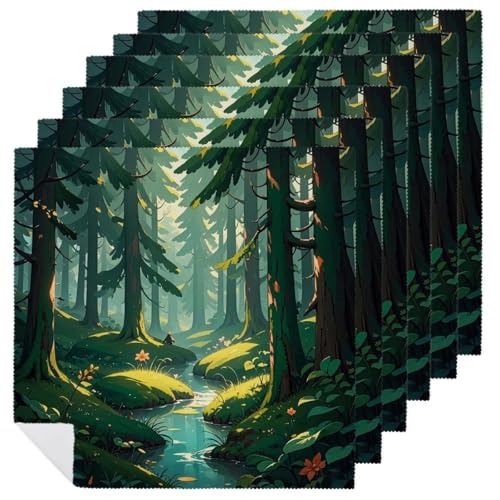 Stoffservietten, langlebig, weich, saugfähig, Tischservietten, Set mit 6 Stück, verzauberte Wildnis, Fantasy auf dunkelgrünem Küchen-Platzsets, wiederverwendbar, waschbar, Servietten für Partys Stoffservietten, langlebig, weich, saugfähig, Tischservietten, Set mit 6 Stück, verzauberte Wildnis, Fantasy auf dunkelgrünem Küchen-Platzsets, wiederverwendbar, waschbar, Servietten für Partys von HETVBNS