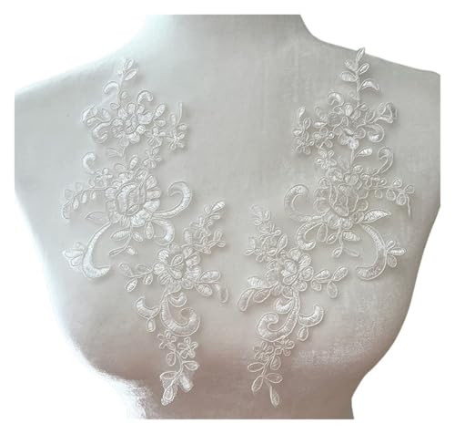 HEUchuan 1 Pair Flower Sew On Lace Patches Embroidery Applique Repair for Wedding Dresses 25 * 12cm für die Herstellung von Nähmaschinen(White) von HEUchuan