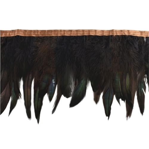 HEUchuan 10 Meter Hahnenfedern, Fransenbesatz auf Band, Huhn, Hahn, Fasanenfeder for Kleidung, Band, Nähen, Dekoration für DIY Nähen Handwerk Dekoration(Coffee) von HEUchuan