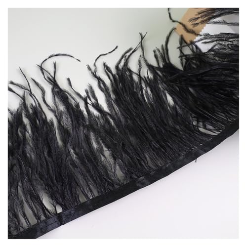 HEUchuan 10 Meter Straußenfedern, Fransenbesatz for Handarbeiten und Kunsthandwerk, Federkleid-Zubehör, Federn, Fransen for Kleidung für DIY Nähen Handwerk Dekoration(Black) von HEUchuan