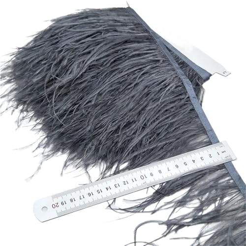 HEUchuan 2/5/10 Yards Straußenfederband Straußenfedern Trim Fransen Kleidung Dekoration für DIY Nähen Handwerk Dekoration(Grey,10 Yards) von HEUchuan