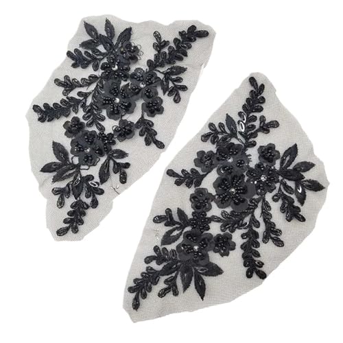 HEUchuan 2PCS 21 * 22CM 3D Beaded Flower Gown Appliques Sewing Patch Lace Sequin Embroidery Applique Sew On Patches for Dresses für die Herstellung von Nähmaschinen(Black) von HEUchuan