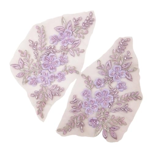 HEUchuan 2PCS 21 * 22CM 3D Beaded Flower Gown Appliques Sewing Patch Lace Sequin Embroidery Applique Sew On Patches for Dresses für die Herstellung von Nähmaschinen(Purple) von HEUchuan