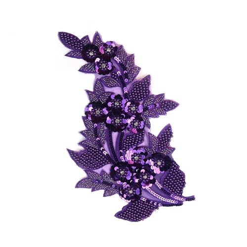 HEUchuan 2PCS Sequin Embroidered Lace Bead Patch DIY Sewing Cloth Applique Collar Patches Dress Accessories für die Herstellung von Nähmaschinen(Purple) von HEUchuan