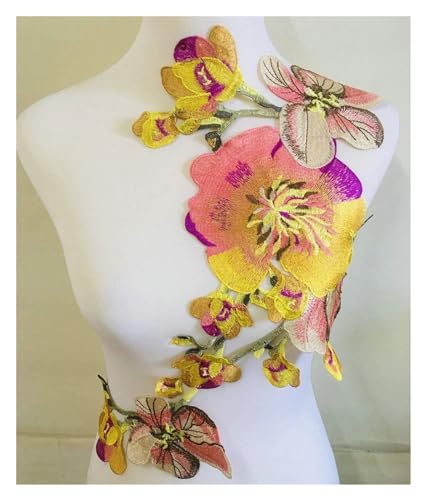 HEUchuan 2Pc Flower Embroidery Applique for DIY Clothing Dress Sewing On Accessories Patches Wedding Dress Appliques 56 * 36cm für die Herstellung von Nähmaschinen(Yellow) von HEUchuan
