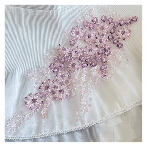 HEUchuan 2Pcs 3D Flower Beaded Embroidery Patch Mesh Fabric Lace Applique Sew Wedding Dress Clothes Decoration für die Herstellung von Nähmaschinen(Color4) von HEUchuan