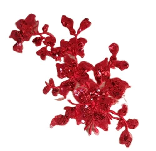 HEUchuan 3Pc Sequin Flower Floral Glitter Lace Applique Sewing Trims Patch Wedding Decoration DIY Craft 30X15cm für die Herstellung von Nähmaschinen(Red) von HEUchuan