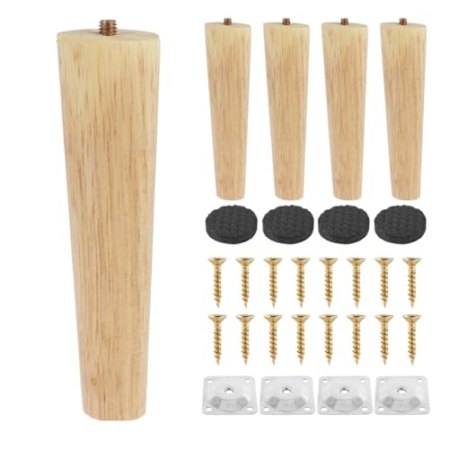 HEUchuan 4 Stück Möbelbeine aus Holz, Massive Möbelfüße, schräge/gerade Tischfüße, rutschfeste Stuhlfüße, Ersatzfüße, schräge für Couch, Liegestuhl(Oblique 15cm) von HEUchuan