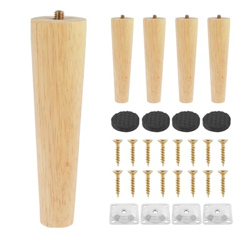 HEUchuan 4 Stück Möbelbeine aus Holz, Massive Möbelfüße, schräge/gerade Tischfüße, rutschfeste Stuhlfüße, Ersatzfüße, schräge für Couch, Liegestuhl(Straight 15cm) von HEUchuan